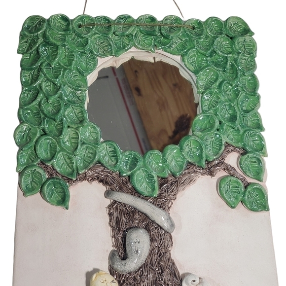 Clay molded Wall Art Mirror cute Tree with animals signed CK - Picture 4 of 11